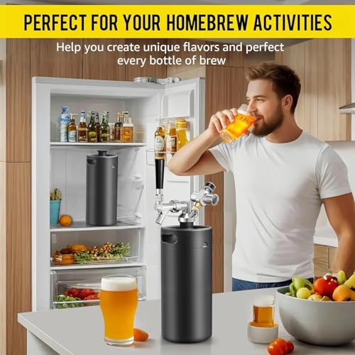 MRbrew 128oz Black Mini Keg Growler Portable Draft Beer Dispenser System Pressurized Stainless Steel Beer Growler Tap System Home Mini Kegerator, with Professional Beer Tap and CO2 Regulator