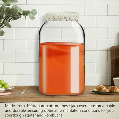 Artcome 6-Pack Reusable Sourdough Jar Covers - Cotton Lids for Sourdough Starter, Kombucha, and Fermentation Jars, Organic Unbleached 100% Cotton Caps (Fits 2.4" - 5" Jar Mouths)
