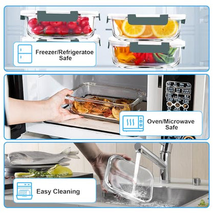 VERONES 5 Pack 36 OZ Glass Meal Prep Containers, Airtight Glass Lunch Containers Set, Glass Food Storage Containers with Lids,Exclusive of BPA, for Microwave, Oven, Freezer & Dishwasher Friendly,Grey - color: Grey