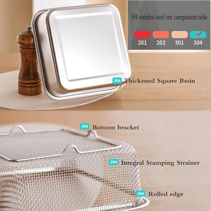 Square Colander Set, 304 Stainless Steel with PE Lid, Storage Container, Tofu Drainer, Back of House Preparation, Washing and Drainage Tools, Refrigerator Storage, Picnic Party (2000ML) - color: Square-2000ml