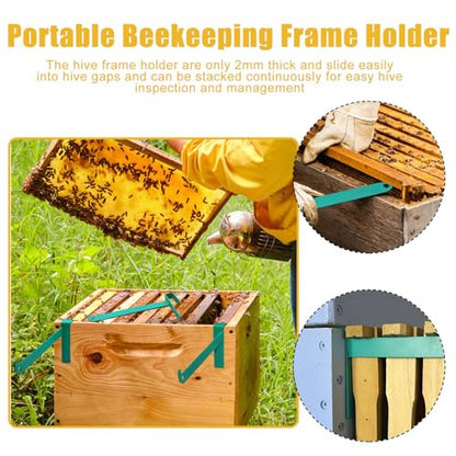 4 Pcs Bee Frame Holder, 5 Frame Capacity Painted Beekeeping Frame Support Bracket, Portable Beekeeping Frame Inspection Bracket Tool, Bee Boxes and Frames Starter Kit - color: Calm Moist Green-4