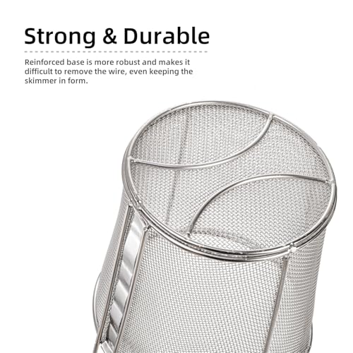 ZAVOOS 2 Pack Pasta Strainer Basket, Stainless Steel Mesh Spider Strainer with Wooden Handle for Boiling, Kitchen Fine Food Skimmer Deep Fry Basket for Pasta, Noodle, Dumpling, 5.3''D x 5.1''H