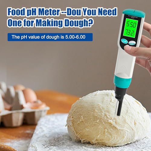 Food pH Meter, Digital Waterproof pH Tester with High Accuracy pH/Temperature Probe, Ideal for Sourdough, Cheese, Solid Samples, and Liquid Foods, 0.01 Resolution