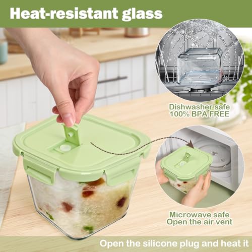Borosilicate Glass Soup Containers with Lids, 4 Cup/32 oz, 4 Pack | Microwave Dishwasher Oven Freezer Safe | Airtight Leak Proof | Food Grade | Square Soup Meal Prep | Lunch | Food Storage Set - color: Multicolor