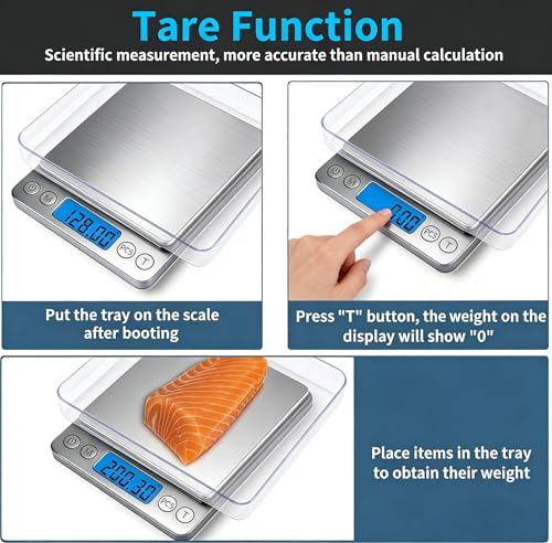 Digital Gram Scale 1000g/0.01g, Scale for Food Ounces and Grams, Upgrade USB Charging Kitchen Scale Digital Weight for Cooking, Baking, Tare Function, 9 Units, 2 Tray - color: Silver