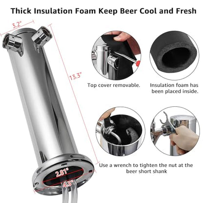 Dual Tap Kegerator Tower Beer Tap Tower 3" Draft Beer Tower Dispenser Keg Tower Beer Faucet Self-Closing Beer Tap Stainless Steel Kegerator Tap Tower Kit with Pre-Assembled Kegerator Line - size: Dual Tap Beer Tap Tower