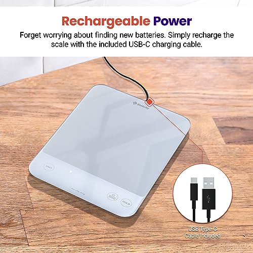 Etekcity Food Kitchen Scale, 22lb Digital Weight Scale Grams and Ounces Rechargeable Waterproof Tool for Weight Loss, Cooking, Baking, Meat, Bread, Large 0.05oz/1g Accuracy | 22 Lb/10 Kg Capacity, 0.05oz/1g Precision, IPX6 Splash-Resistant, USB-C Recharge