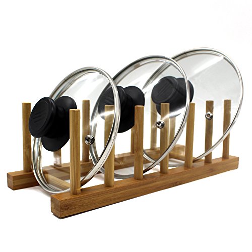 Bamboo Wooden Plate Racks Dish display Holder Kitchen Storage, Pack of 4 | Cabinet Organizer for Dish / Plate / Bowl / Cup / Pot Lid / Cutting Board/ Book (vertical) - size: Pack of 4