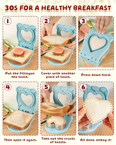 CHICHAUS Uncrustable Sandwich Maker,Sandwiches Pocket Circle Shape 3.7Inch Sandwich Cutter and Sealer,Sandwich Cutter for Kids Breakfast and lunchboxes (Heart Blue) - color: Heart Blue