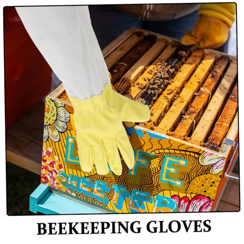 Happyyami Beekeeping Gloves Long Sleeves Ventilated Pu Safety Gear for Beekeepers Garden Work Gloves Beekeeping Apparel