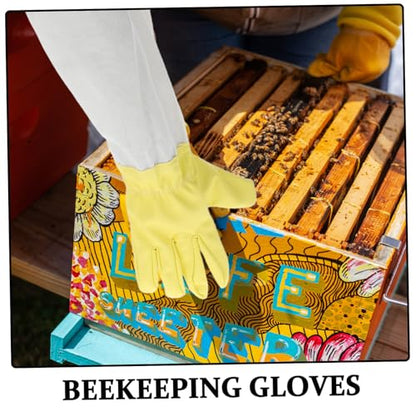Happyyami Beekeeping Gloves Long Sleeves Ventilated Pu Safety Gear for Beekeepers Garden Work Gloves Beekeeping Apparel
