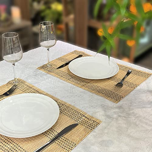 Set of 8 Pcs Bamboo Placemats Natural Anti-Slip Bamboo Placemats Washable Heat-Resistant Table Mats for Dining Room and Kitchen(Beige) - color: Beige, size: Set of 8 Placemat 17.7 x 11.8 inch