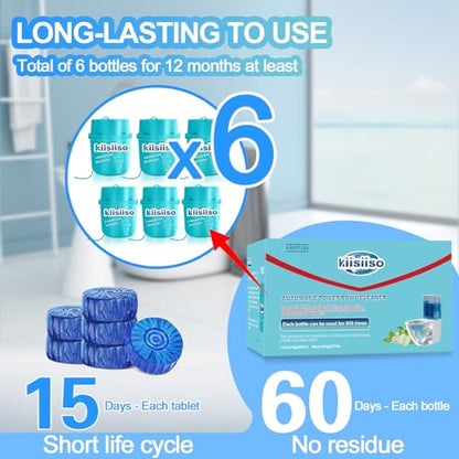 KIISIISO Toilet Bowl Cleaners-6 Pack, Automatic Toilet Tank Cleaner Tablets in Bottles, Long-Lasting Powerful Cleaning, Prevents Bathroom Stain & Odors Build Up, Septic Safe, Blue Water - size: 7.5 Ounce (Pack of 6)