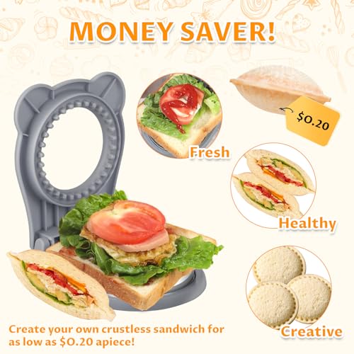 CHICHAUS Uncrustable Sandwich Maker,Sandwiches Pocket Circle Shape 3.7Inch Sandwich Cutter and Sealer,Sandwich Cutter for Kids Breakfast and lunchboxes (grey) - color: Gray