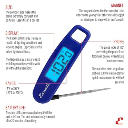 Escali Compact Portable Meat Candy Folding Digital Thermometer, Backlit Display Easy to Storage with Magnet, Blue - color: Blue