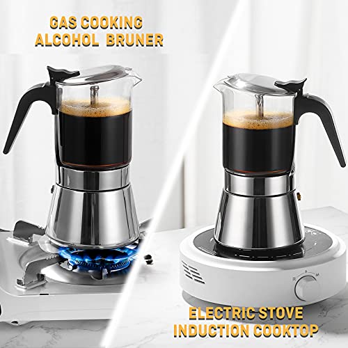 SIXAQUAE Induction Moka Pot, Crystal Glass-top & Stainless Steel Stovetop Espresso Maker,Classic Italian coffee maker (160ml) - size: 160 ml - Standard