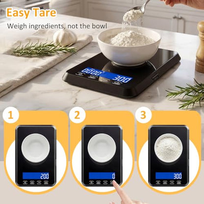 Letron Food Scale, 33 lb / 0.1 oz High Precision Kitchen Scale for Sourdough Bread, Built-in 7 Units, Timing & Tare Function, Rechargeable Digital Kitchen Scale for Food, Baking, Cooking - color: Black