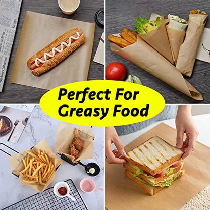 CAMKYDE Deli Paper Sheets 12" X 12" 100PK, Grease Proof Sandwich Wrapping Paper - color: Kraft