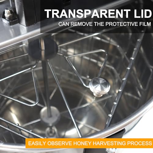 Honey Lake 4/12 Frame Manual Honey Extractor, Food Grade Stainless Steel Honeycomb Drum Spinner with Transparent Lid, Beekeeping Equipment for Honey Extraction with Height Adjustable Stand - size: 12 Frame Rack (4 Deep Frames)