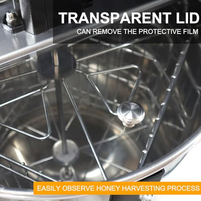 Honey Lake 4/12 Frame Manual Honey Extractor, Food Grade Stainless Steel Honeycomb Drum Spinner with Transparent Lid, Beekeeping Equipment for Honey Extraction with Height Adjustable Stand - size: 12 Frame Rack (4 Deep Frames)