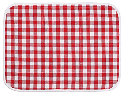 Ramanta Home Buffalo Plaid Check Dish Drying Mat Set of 2 Red - 16x18 Inches, Cotton Top Cover Quick Absorbent Dish-Drying Mats For Sink, Dishwasher | Foldable Kitchen Countertop Protector Dishes Pad - color: Red/White