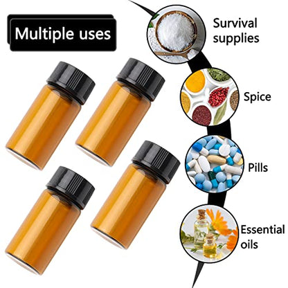 5ml Small Sample Vials, 50Pcs Amber Glass Sample Bottles with Screw Cap, Lab Sample Vials for Laboratory, Liquid, Water, Seeds, Essential Oil - size: 5ml-50pcs