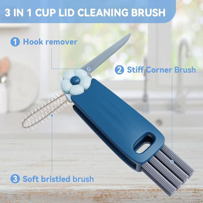 3 in 1 Cup Lid Gap Cleaning Brush Set, Multifunctional Bottle Cleaning Brush, Cup Lid Gap Cleaner, Home Kitchen Crevice Cleaning Brush Tools (Black+Blue+Green) - color: Black+blue+green