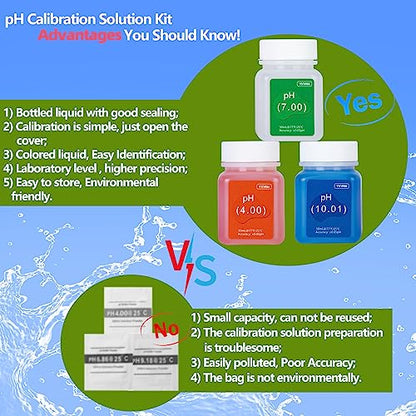 YINMIK pH Meter Calibration Solution Kit(4.00,7.00&10.01) with pH Electrode Storage Solution Kit,3 Bottles pH Calibration Buffer Solution and 2 bottels KCL pH Probe Solution for pH Meters