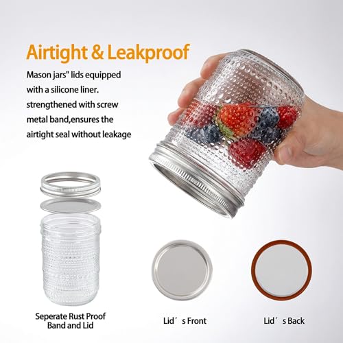 WELLIFE 6-Pack 16 oz Mason Jars with Lids – Wide Mouth Textured Glass Jars, Airtight Leak-Proof Canning Jars for Food Storage, Pickling, Fermenting, Freezing & Crafts - color: Dot Mason Jars 16oz-6Pcs
