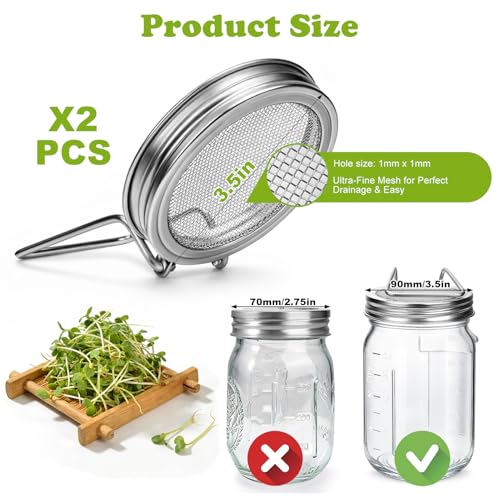 Palksky Sprouting Lids for Wide Mouth Mason Jars, 2Pack Reusable Stainless Steel Screen Bean Sprouts Growing Lid for Organic Alfalfa Broccoli Seeds Mung Bean Plant Germination Kits - color: Wide Mouth Screen Sprouting Lids 2Pack