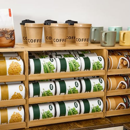 Aminigram Bamboo Rolling Can Organizer for Pantry, 4 Tier Pantry Can Organizers and Storage, Soup Can Organizer for Counter top Kitchen Cabinet
