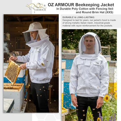 Beekeeping Jacket Poly Cotton Heavy Duty with Fencing Veil & Round Brim Hat Beekeeper Costume - size: 5X-Large