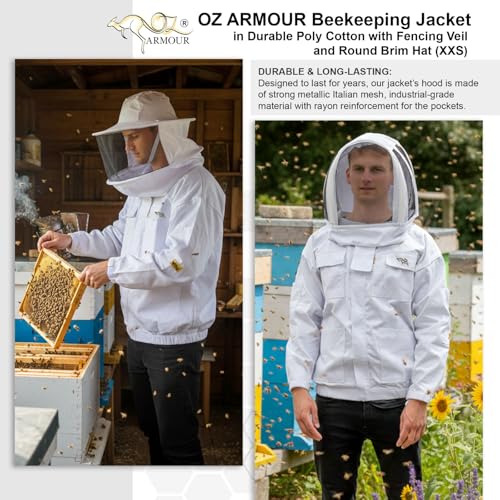 Beekeeping Jacket Poly Cotton Heavy Duty with Fencing Veil & Round Brim Hat Beekeeper Costume - size: 7X-Large