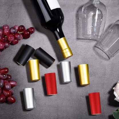 Blulu 200 Pcs Wine Sealer for Bottles PVC Heat Shrink Capsules Bottle Caps for Wine Making Cellars and Home Use (Black,Red,Gold,Silver) - color: Black, Red, Gold, Silver