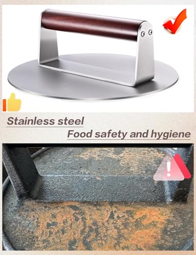 Heavy Duty 2.5 lb Stainless Steel Burger Press – 8.5 Inch Smash Burger Press Hamburger & Bacon Press for Steak, Meat, Flat Top Grill & BBQ, Polished Smooth Base Hamburger Smasher with Wooden Handle - color: 8.5 inches silver