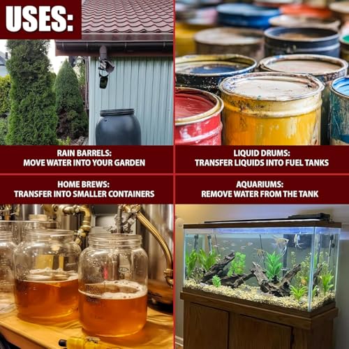The Original Safety Siphon 6 Foot Hose For Gasoline And More - 3/4" Valve Siphon Pump - Use for Cars, Boats, Mowers - Self Priming Pump Transfers 3.5 Gallons per Minute - FDA Food Grade for Home Brews