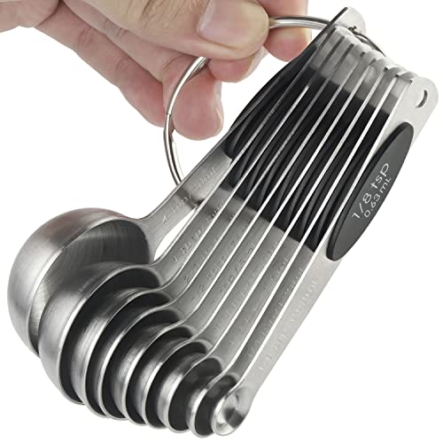 마그네틱 계량 스푼 9개 세트, 스테인리스 스틸 쌓을 수 있는 계량 스푼 튼튼한 중첩 티스푼 테이블 스푼 건조 및 액체 성분 측정용