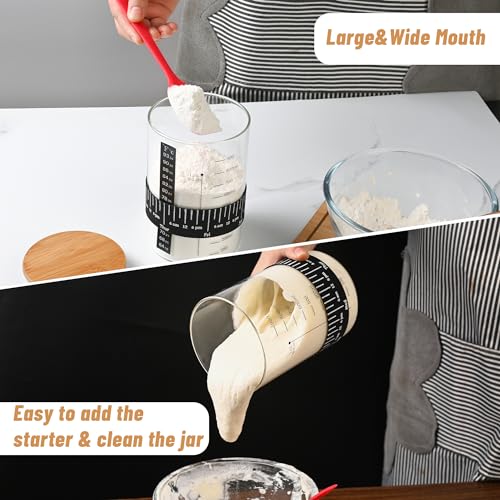 Xileanalee Pro Sourdough Starter Jar Kit 2 Packs-35 Oz Sourdough Bread Starter Jar Kit with Date Marked Feeding Band,Thermometer,Spatula,Cloth Cover& Lid for Sour Dough Bread Loaf (2 Pcs) - size: 2 Pcs