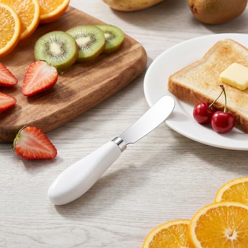 2 Pack Stainless Steel Butter Knife Spreader Knife Small Butter Knife Multipurpose Cheese Spreader with White Porcelain Handle for Kitchen Restaurant Party Kitchen Gadgets Cream Cheese Jam Pastry