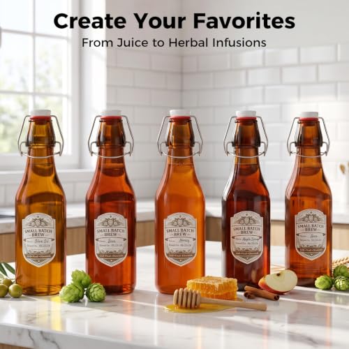 Ruckae 12pcs 8oz Amber Swing Top Glass Bottles with Lids Brown Flip Top Glass Bottle for Kombucha Coquito Syrup Vanilla Extract Brew Beer Kefir Air Tight Bottles for Gift (8oz 12pack) - size: 8oz 12pack