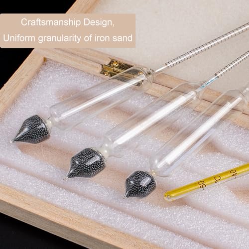 5 Pieces Hydrometer Alcohol Meter Test Kit 0-100% Household Alcohol Hydrometer Concentration Meter Tester for Spirits/Distillates Whiskey with Thermometer Glass Cylinder Wooden Storage Box