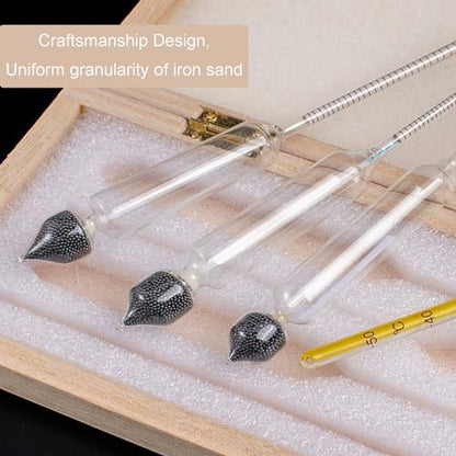 5 Pieces Hydrometer Alcohol Meter Test Kit 0-100% Household Alcohol Hydrometer Concentration Meter Tester for Spirits/Distillates Whiskey with Thermometer Glass Cylinder Wooden Storage Box