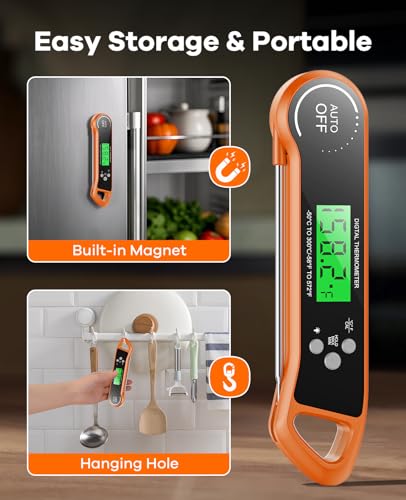 SILVLF Meat Thermometer Digital, Instant Read Thermometer with Backlight, Calibration & Hold Function, Waterproof Food Thermometer for Kitchen and Outside, BBQ,Turkey, Candy, Liquids, Beef (Orange) - color: orange