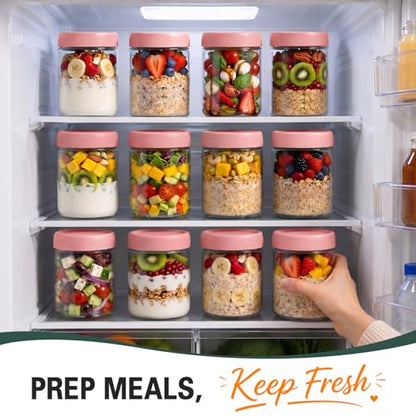 Pink Overnight Oats Container with Lids, Wide Mouth Mason Jars with Lids, Air Tight Overnight Oats Jars for Yogurt, Reusable Glass Jar for Pudding, Snack, Sugar, Breakfast, (6-Pack, 16oz) - color: Pink