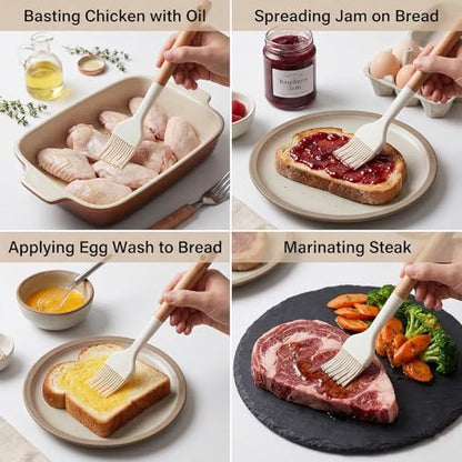 Silicone Basting Pastry Brush 2 PCS Silicone Oil Brushes with Wooden Handle Durable Heat Resistant Kitchen Brush for Cooking Baking Grilling Spreading BBQ Oil Butter Easy to Clean