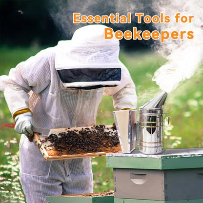 POLLIBEE Bee Smoker Stainless Steel Smoker Kit with Heat Shield Bee Hive Tool J Hook Beekeeping Supplies and Beekeeper Tool Set