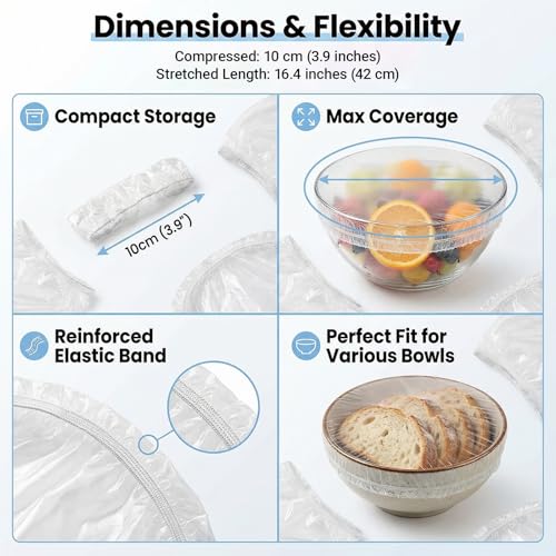 Bowl Covers 100PCS Plastic Wrap Food Sourdough Baking Rising Elastic Plate Covers Outdoor Food Fresh Keeping Bags for Bread Proofing, White - color: White