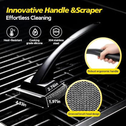 Bristle-Free Grill Brush & Scraper,Durable, Efficient and Extra Safe BBQ Cleaning Brush for Cast Iron and Stainless Steel Outdoor Grills(Fine Mesh) - size: Fine Mesh