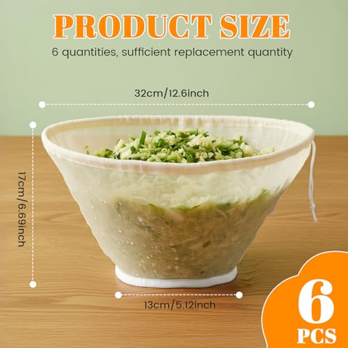 Mindsoft 6 Pcs Cheese Cloth Filling Squeeze Cotton Bags, Bowl-shaped Reusable Cotton Nut Milk Bag for Straining, Reusable Straining Bags for Juice, Soy Milk, Dumpling Fillings, Vegetable(Small) - size: Small