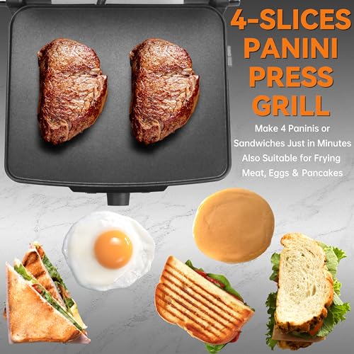 Baker's Friend Panini Press Electric Griddle, Panini Grill Press Sandwich Maker Press, Grilled Cheese Maker, Sandwichera Electrical, Browning Control, Non Stick Surfaces, 4-Slices, Stainless Steel - style: Flat Panini Press